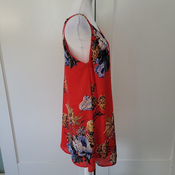 Umgee Size L Red Floral Sleeveless Shift Dress Lightweight Boho Summer Sundress - Picture 2 of 8